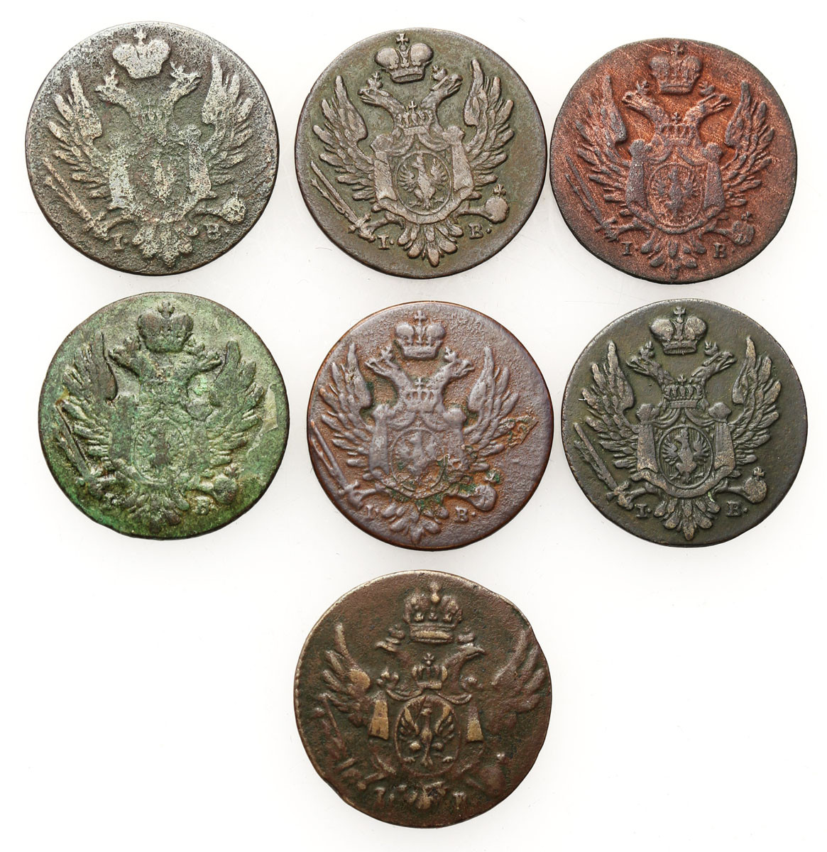 Polska XIX w./Rosja. Aleksander I. Grosz 1816 - 1825, Warszawa, zestaw 7 monet